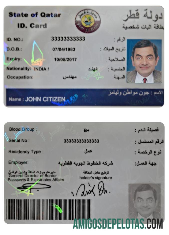 Modelo de cartão de identificação do Catar